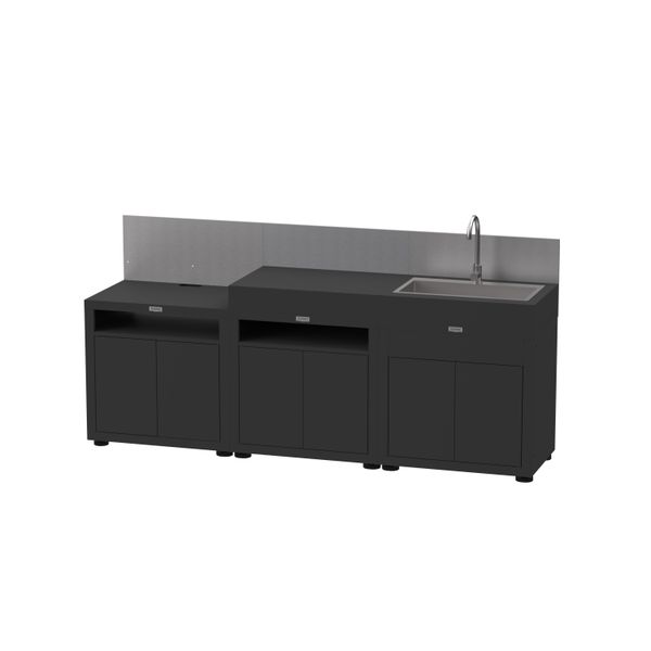 Cuisine d'extérieure 3 éléments avec crédences - NOIR - Le Marquier