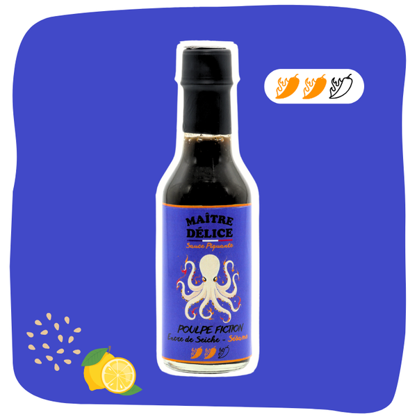 Sauce Piquante Poulpe Fiction à la l'Encre de Sèche & Sésame Grillé - Puissance : PETITE CHALEUR - MAÎTRE DÉLICE 🇫🇷