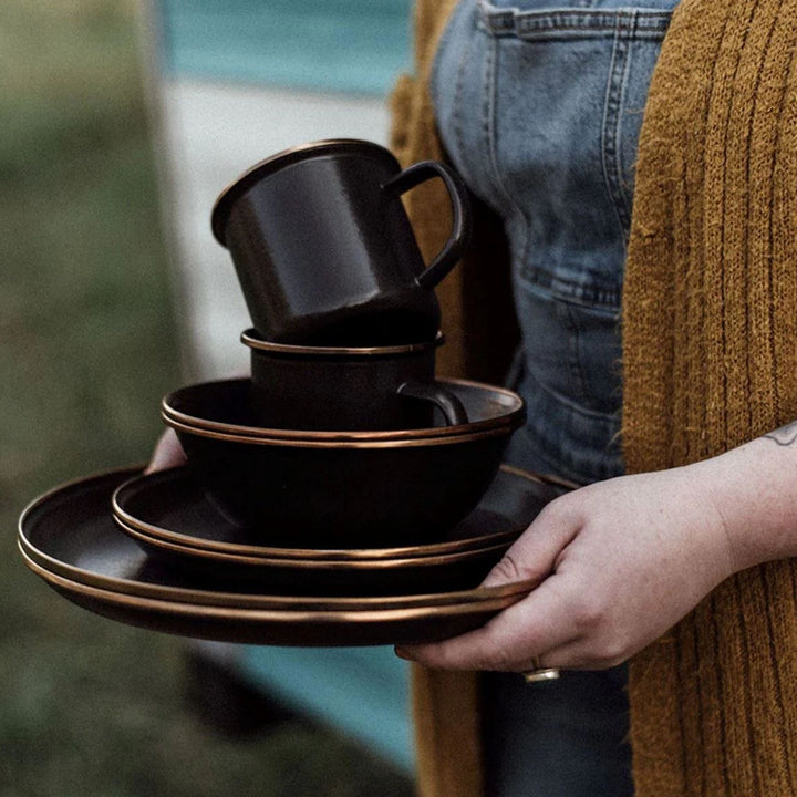 Vaisselle Enamelware DINING COLLECTION - Petites Assiettes Creuses - couleur: charcoal - lot de 2 - Barebones Default Title